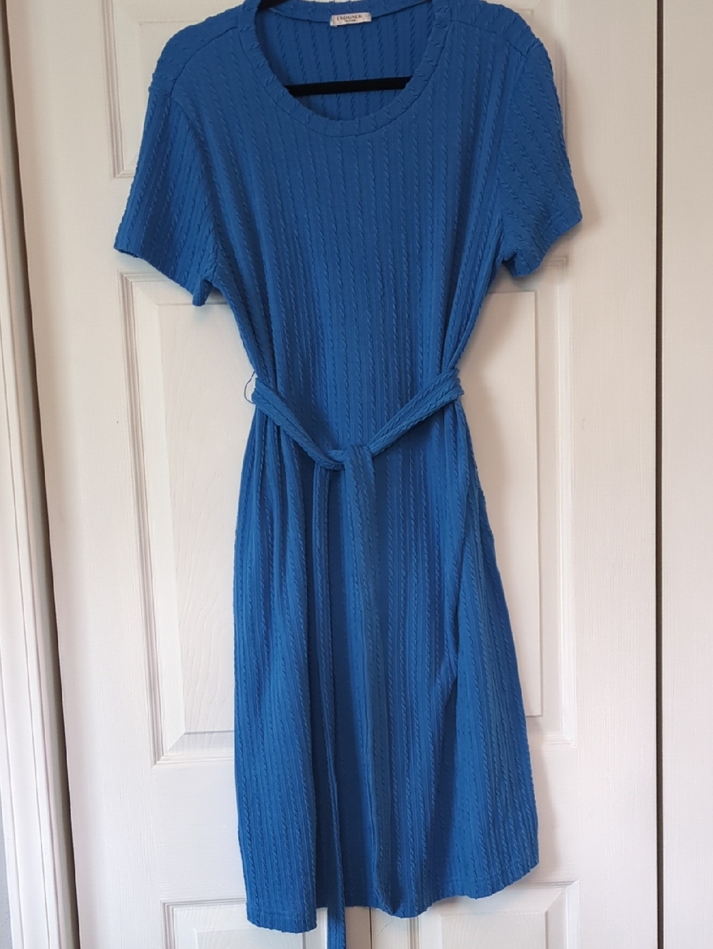 Amazon Blue Knit Midi Dress with Self Tie Waist